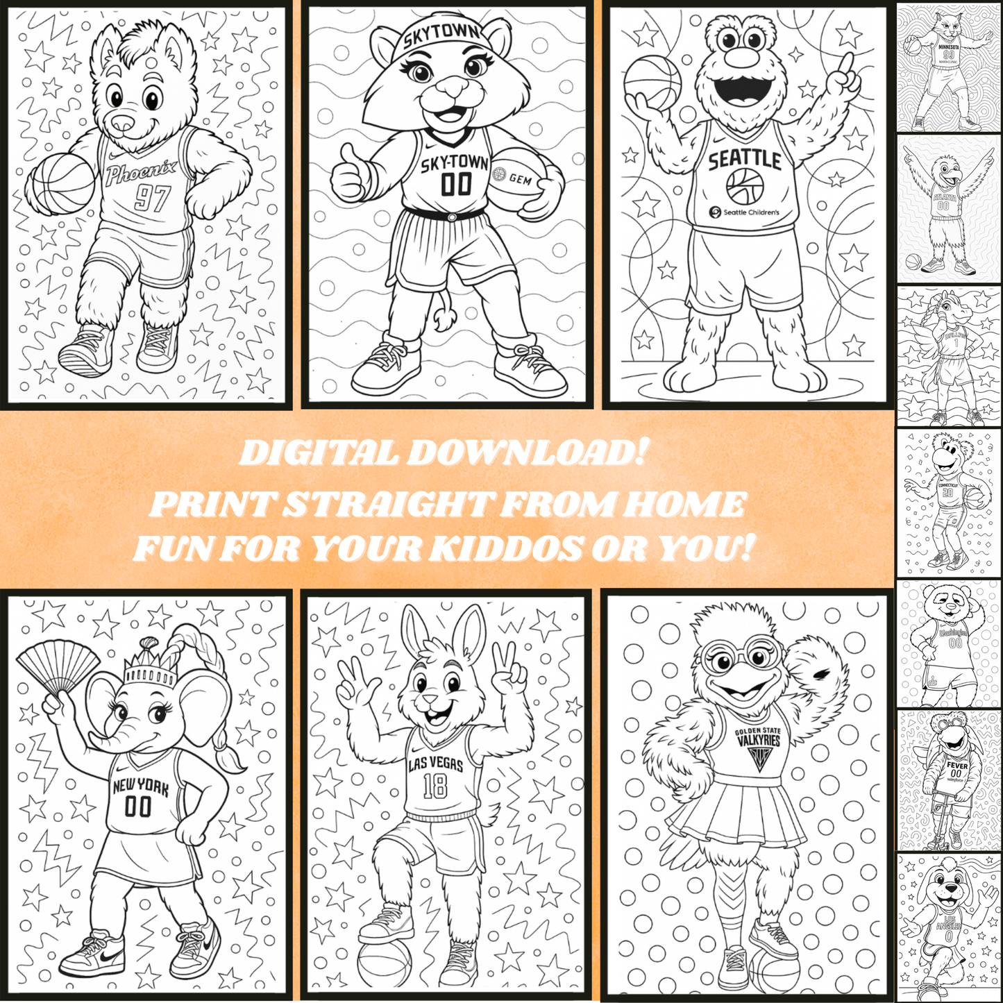 WNBA Mascot Coloring Book | Digital Download